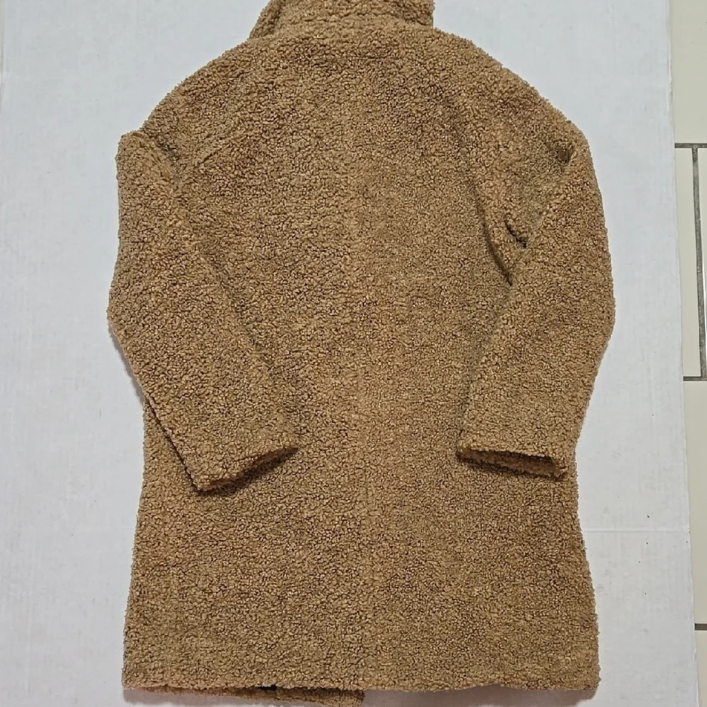 Zara Women's Tan Double-Breasted Teddy Coat Size M-L - Picture 12 of 13